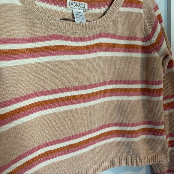 L*SPACE Striped Chenille Sweater Sun Seeker Sweater Snow Lotus Small - Picture 4 of 9